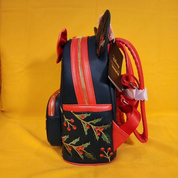 Loungefly Disney Minnie Mouse Holiday Holly Ears Bow Cosplay Mini Backpack NEW - Picture 7 of 11